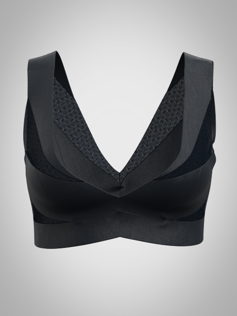 Black sports bra with mesh and thick straps