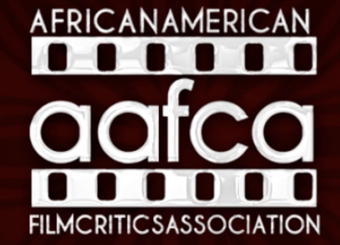 Logo of the African American Film Critics Association with film reel graphics and bold white text on a red background.
