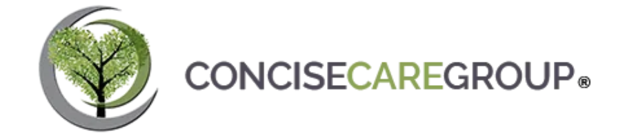 Concise Care Group logo with a green tree and text