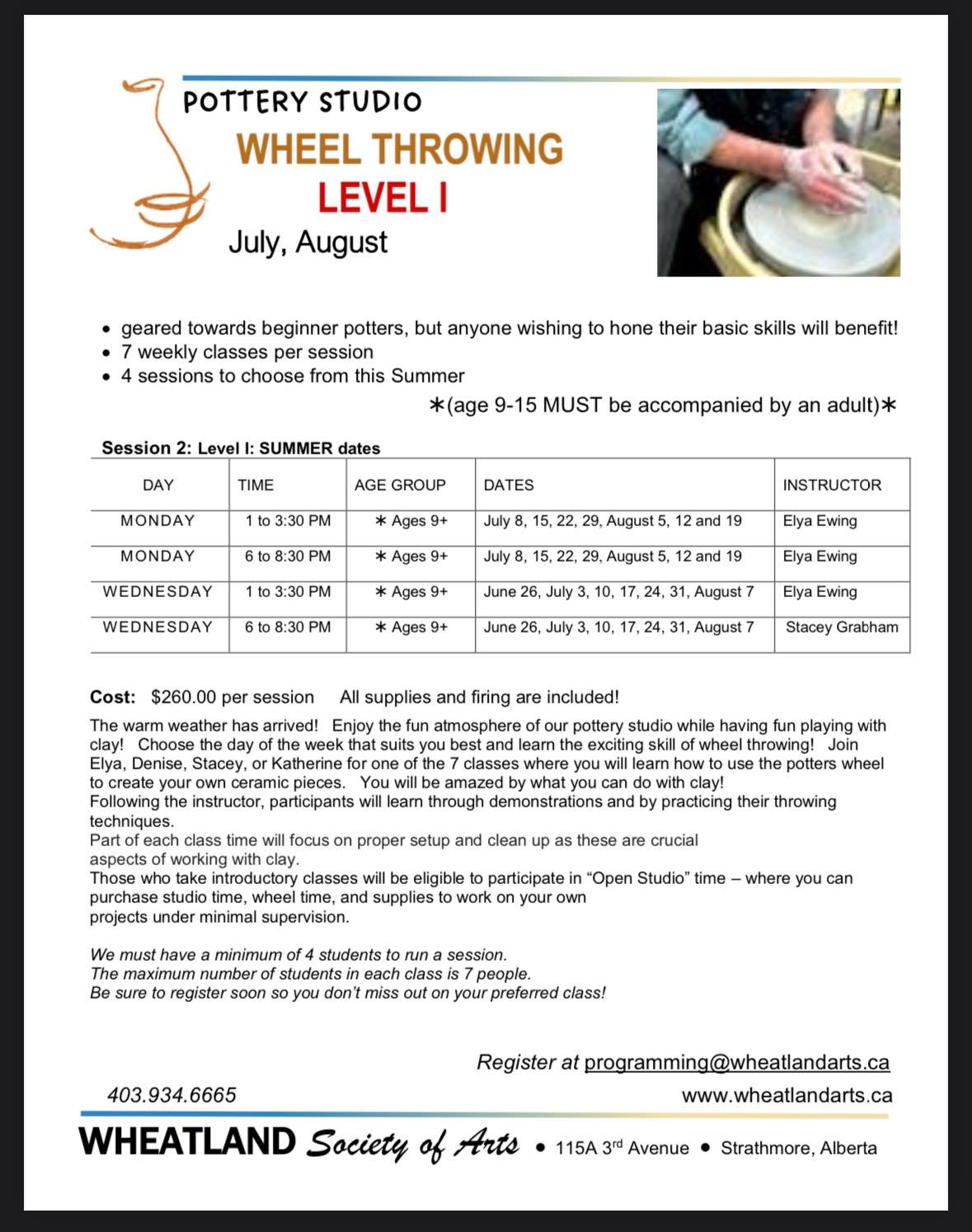 I&rsquo;m teaching some pottery classes this summer and just need 1 more student to sign up for the minimum requirement to run the Wednesday afternoon sessions. If you or anyone you know would be interested, please go to Wheatlandarts.ca to register!
