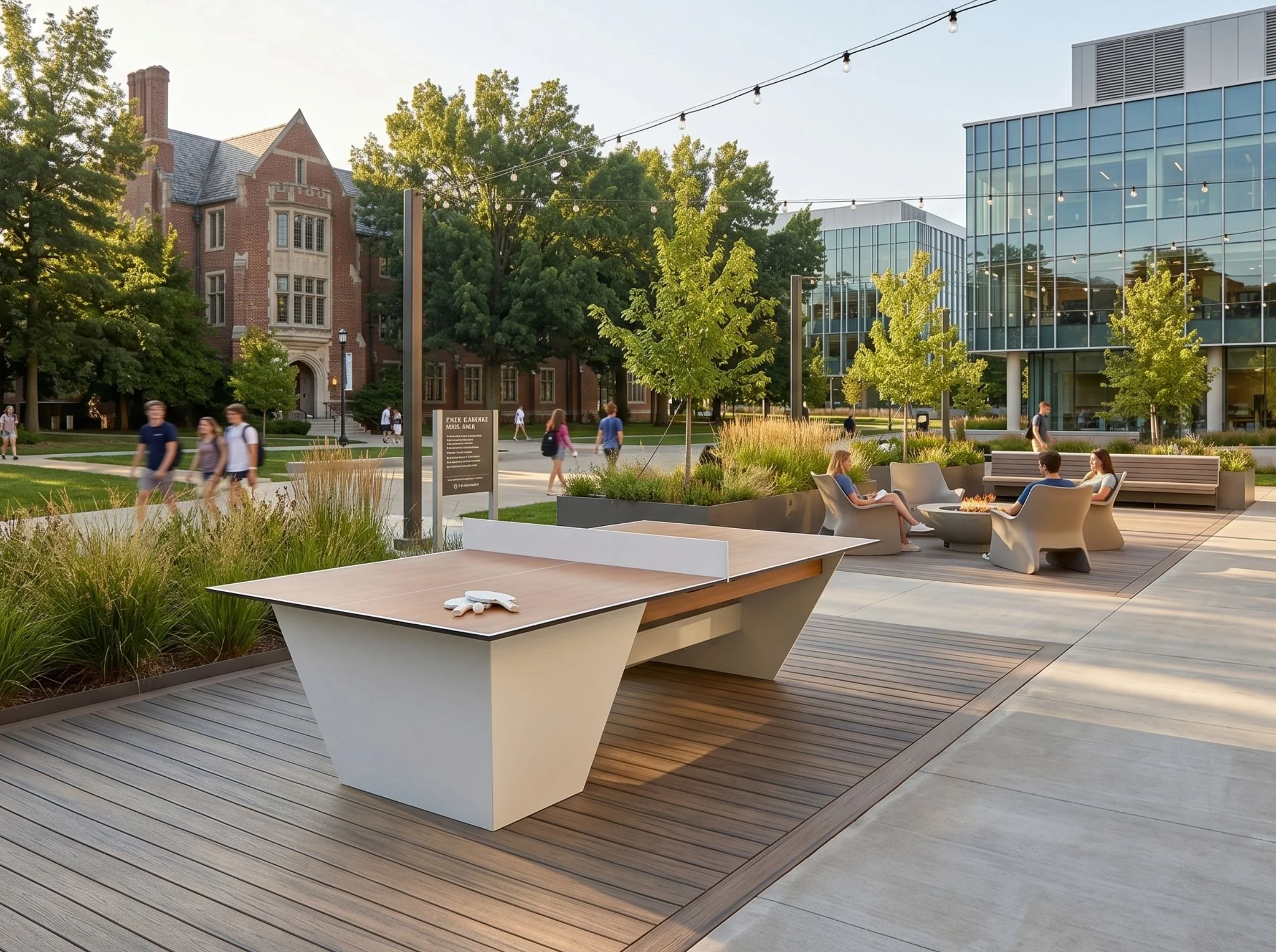 modern outdoor ping pong table in a community amenity space