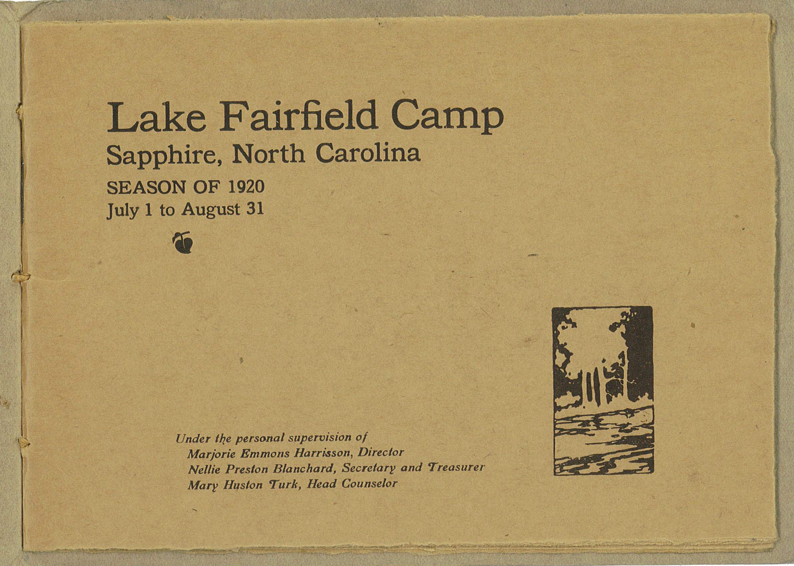 1920 brochure booklet from Lake Fairfield Camp's second season in Sapphire, NC. The camp was renamed Camp Merrie-Woode in 1922.