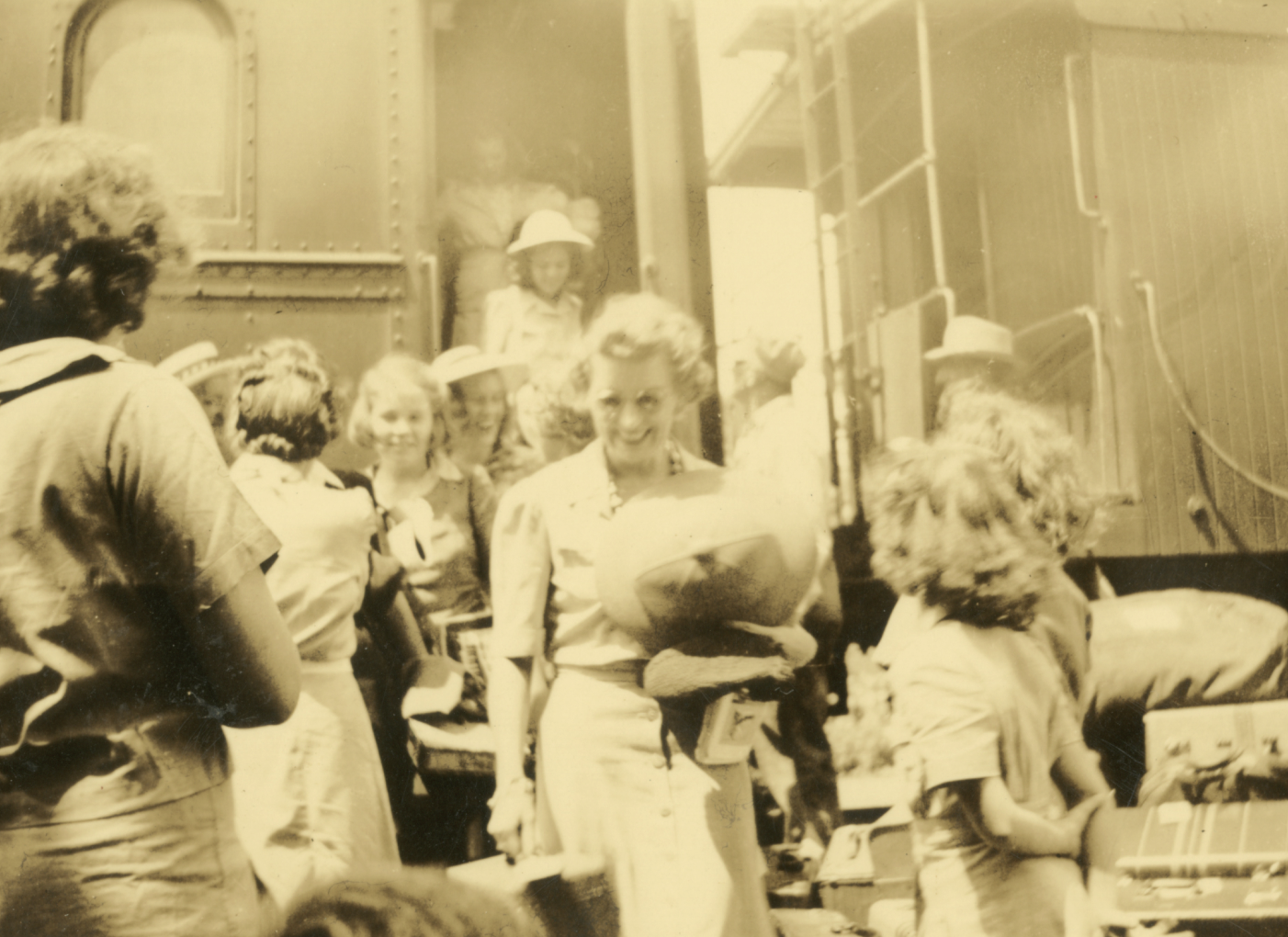    Campers arrive to Keystone Camp  (Brevard, NC) on the train, 1942.   