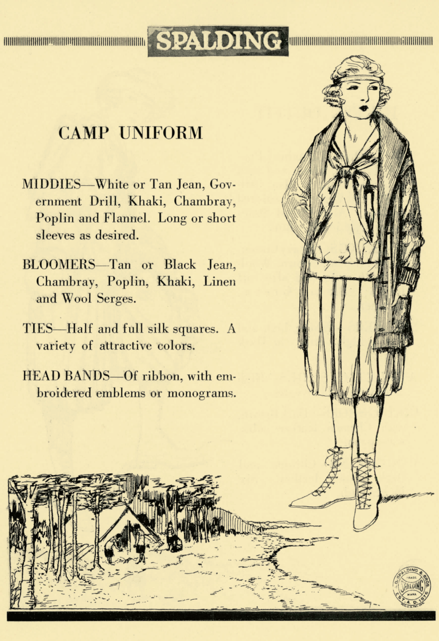    Spalding advertisements for camp uniforms, 1922, “Camps and Camping” Magazine   