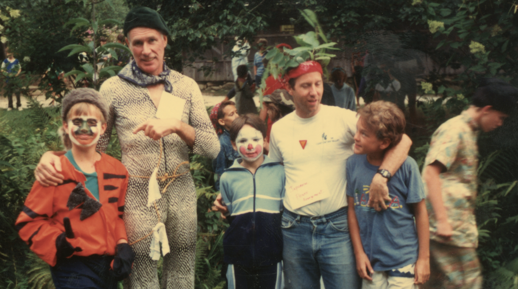    Campers attend a Tajar Ball with Howie Boyd (left), Gwynn Valley Camp Director, and Rick "RB" Brown (right), author of A Perfect Day For the Tajar and Nine More Stories, a new collection of Tajar Tales published by the American Camp Association in