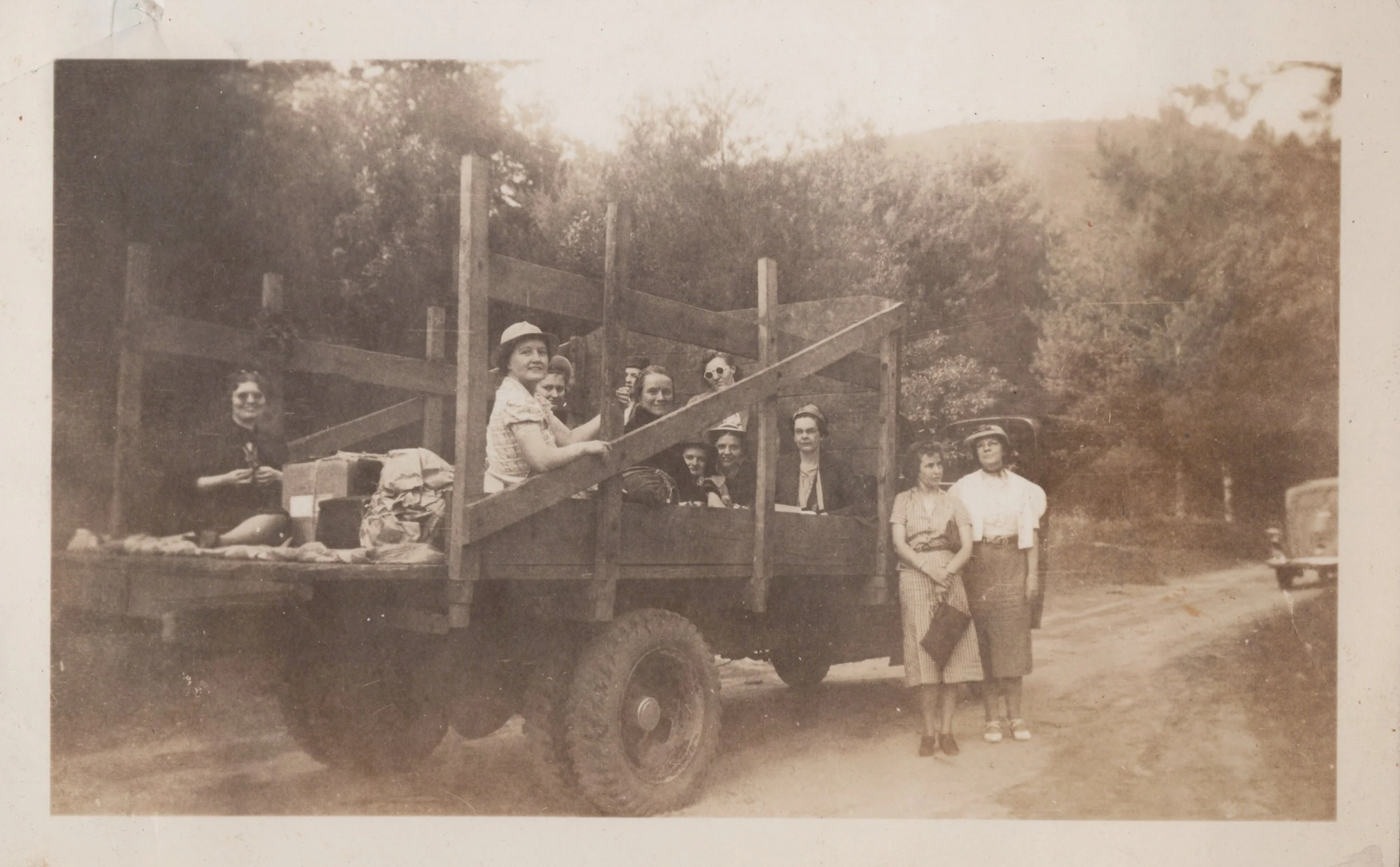 YWCA Conference at Camp Merrie-Woode (Sapphire, NC), c. 1930s. Right: Winnifred Wygal, prominent writer and YWCA National Staff Member (1919-1944) whose work was pivotal to establishing interracial YWCA Conferences. (Cashiers Historical Society Colle