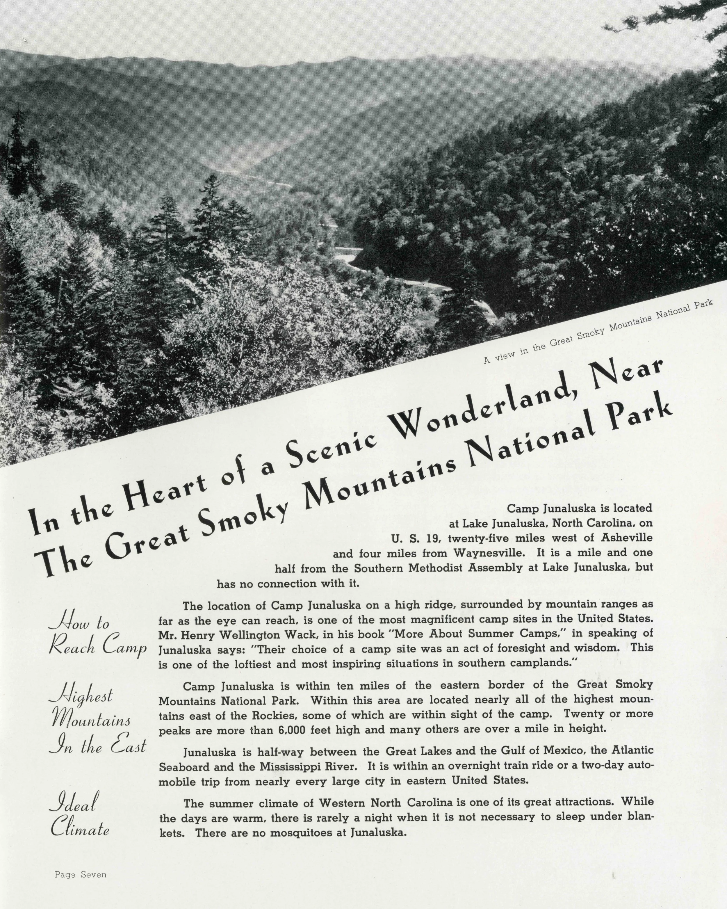Camp catalog page, Camp Junaluska (Lake Junaluska, NC), c. 1940s