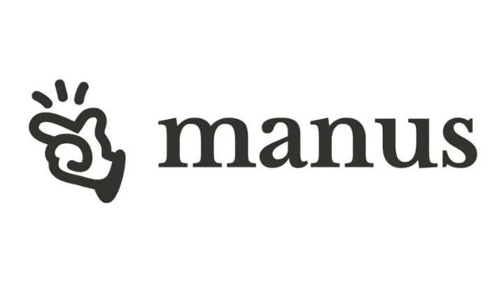 Logo featuring a hand making a finger gun gesture with a stylized burst above it, next to the word 'manus' in black text.