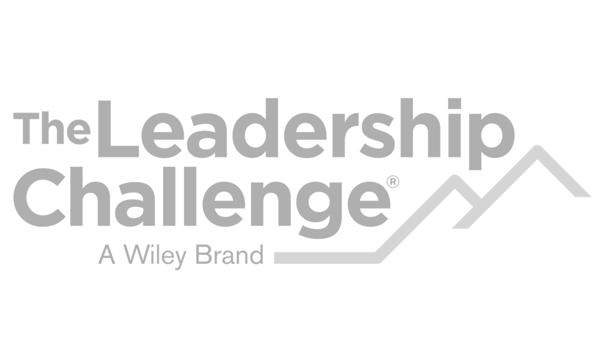 Gray logo with the words 'The Leadership Challenge' and a stylized line graph or mountain peak design, along with the text 'A Wiley Brand'.