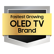 Gold and black badge advertising the fastest growing OLED TV brand