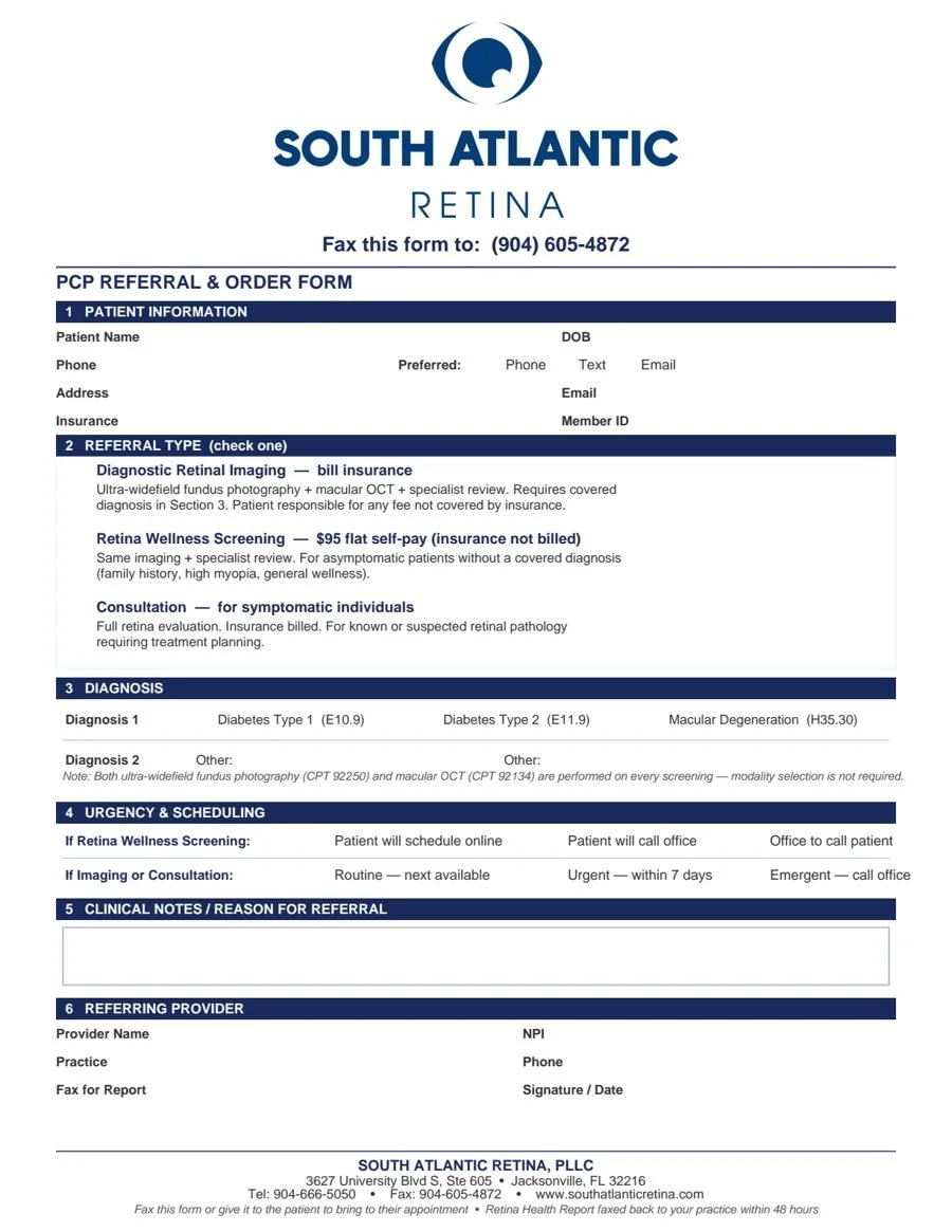 South Atlantic Retina primary care referral and order form