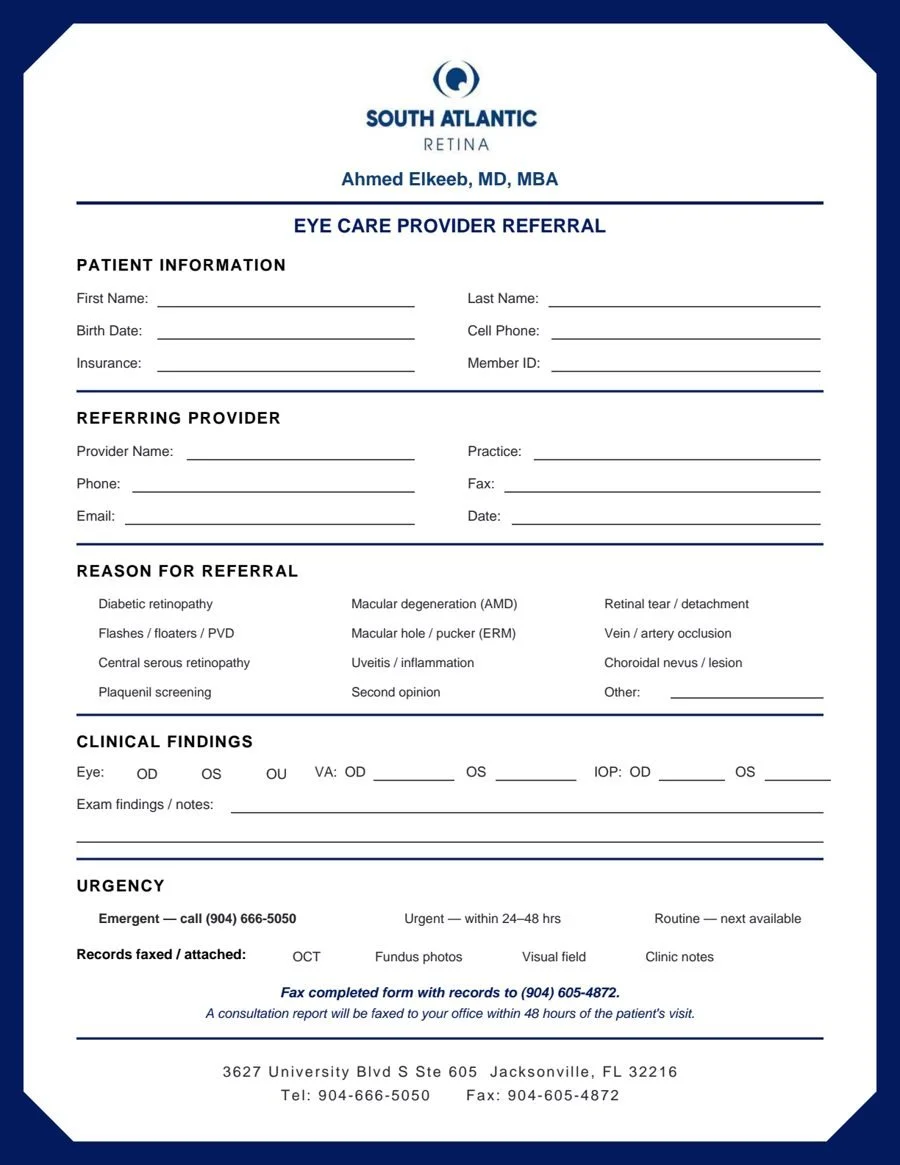 South Atlantic Retina eye care provider referral form