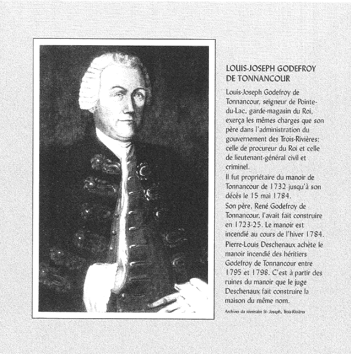 Portrait en noir et blanc de Louis-Joseph Godefroy de Tonnancour, homme en costume historique.