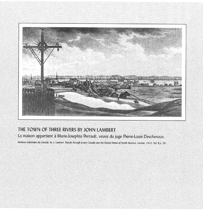 Une illustration en noir et blanc représentant une ville avec un terrain plat, quelques bâtiments, un grand poteau, et un ciel orageux.