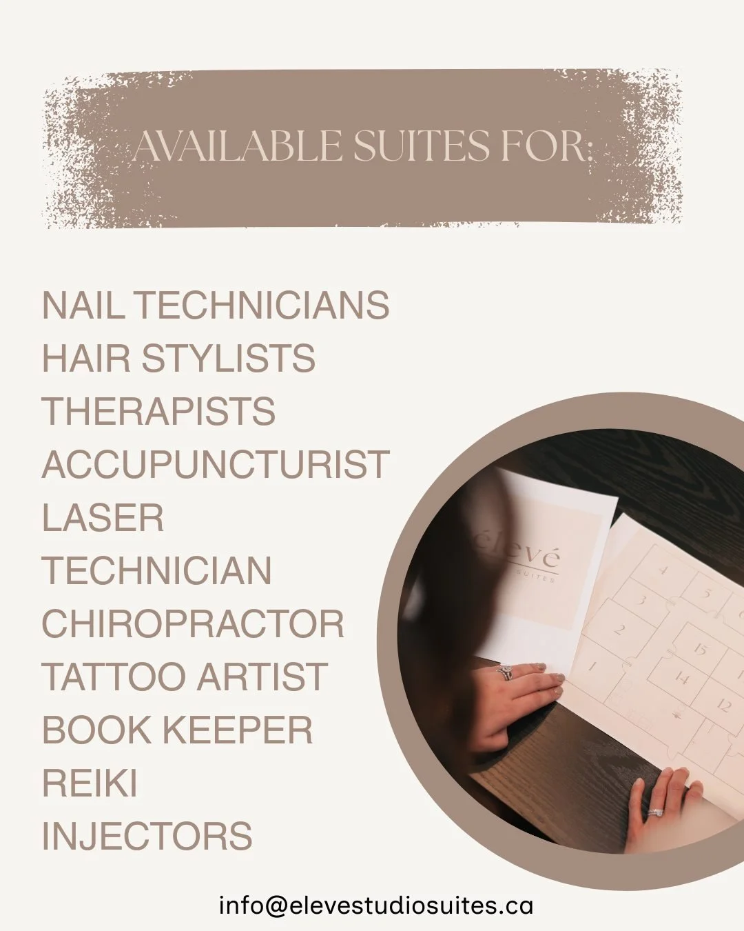 Imagine being your own boss- The freedom and flexibility with no rules to follow but your own...
Our location is sooooo close to being secured, so if you are interested in a suite, send us an email so you are the FIRST to know when we are ready to ro