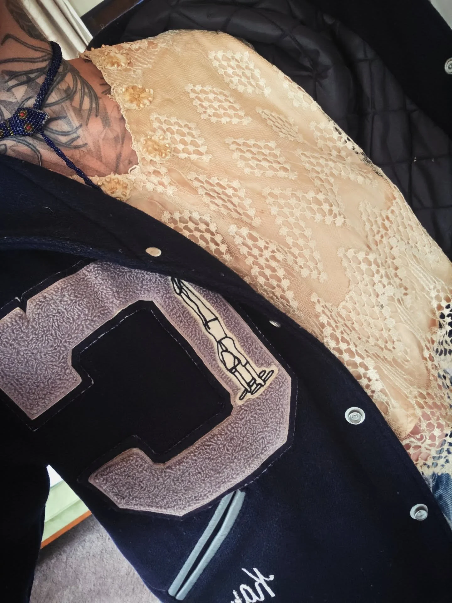 Vintage Letterman jacket, Edwardian top, WW1 beaded snake necklace 💙

#ootd #vintagefashionnotvintagevalues #vintageliberation #mixingeras