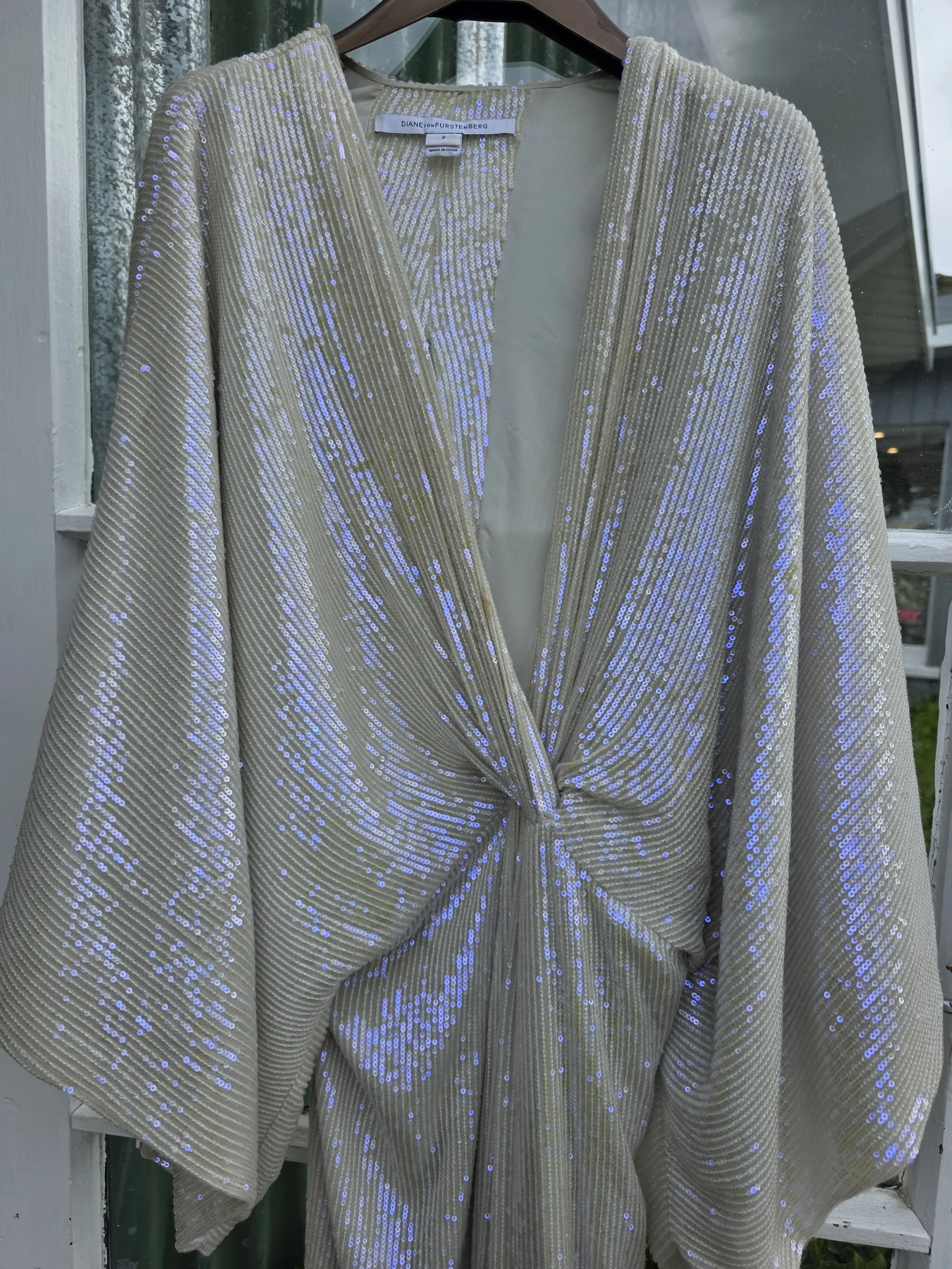 Y2K Diane von Fürstenberg Silver Sequin Gown