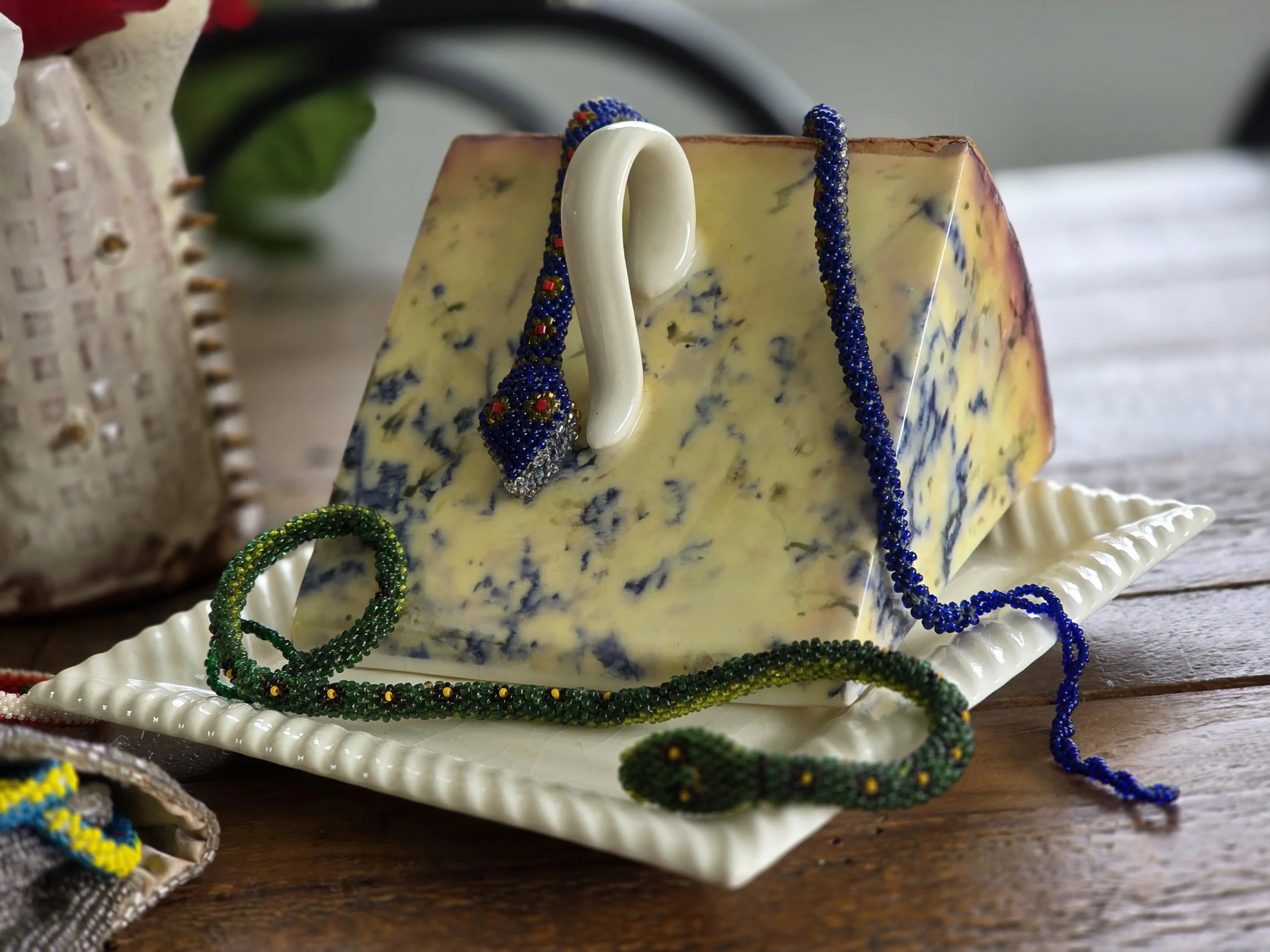 WWI Era Prisoner of War Trench Art Beaded Necklace-Green