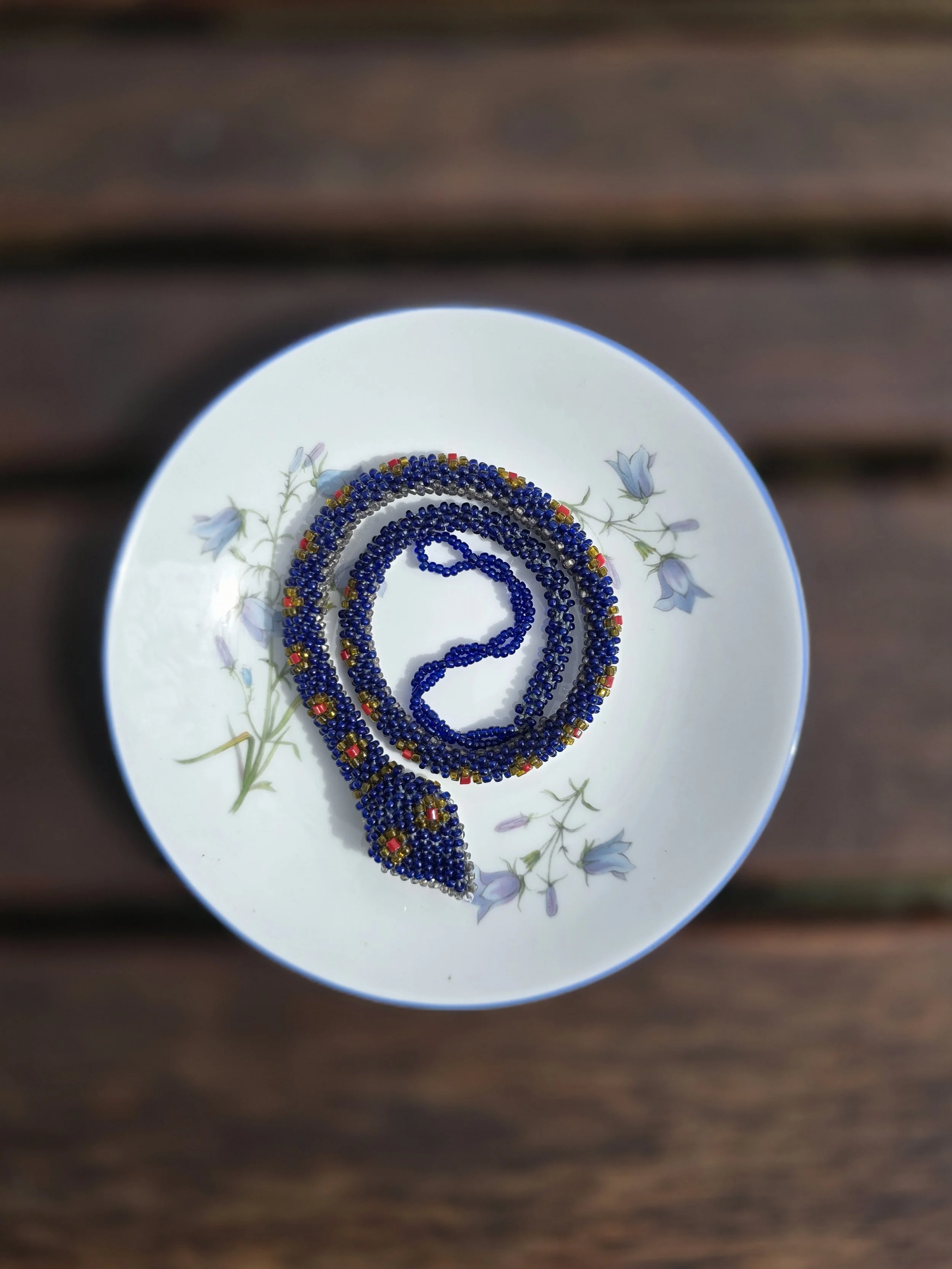 WWI-Era Beaded Snake Necklace-Blue