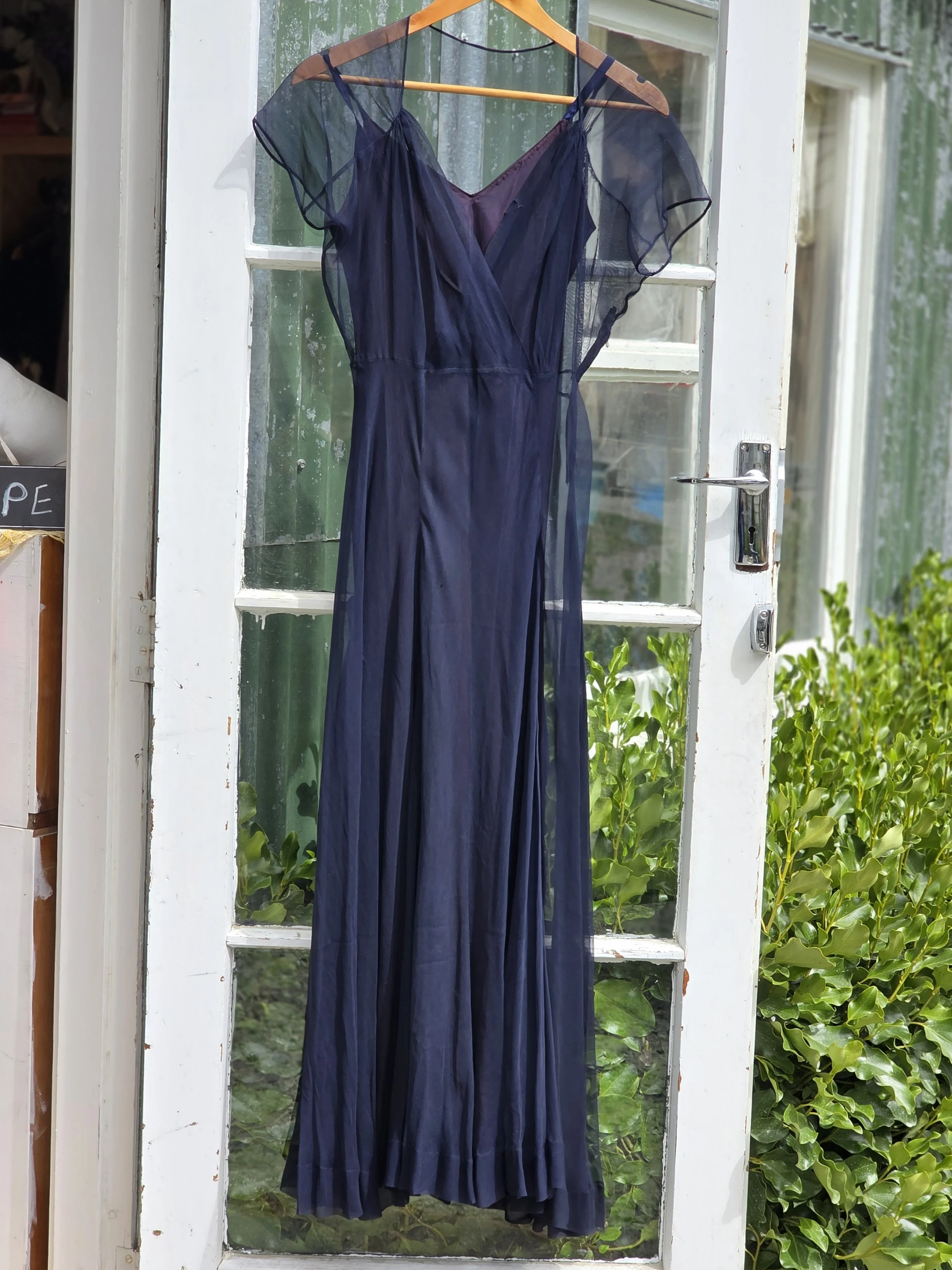 1930s Midnight Blue Bias-Cut Evening Gown