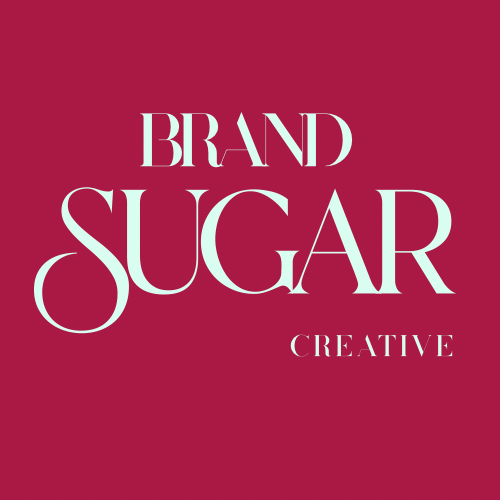 Logo with the words "Brand Sugar Creative" on a magenta background