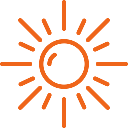 Stylized orange sun icon with rays extending outward.
