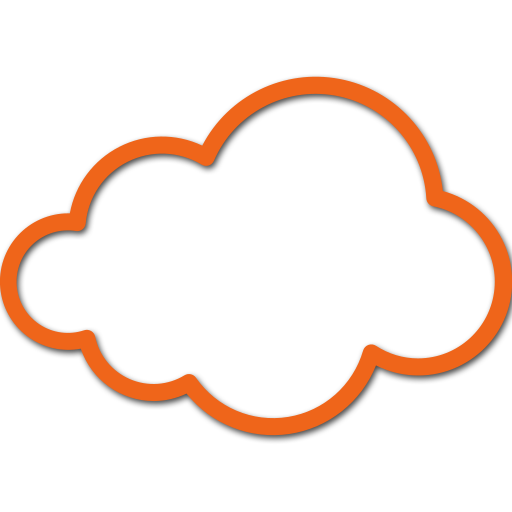 Outline of a cloud with an orange border on a black background.