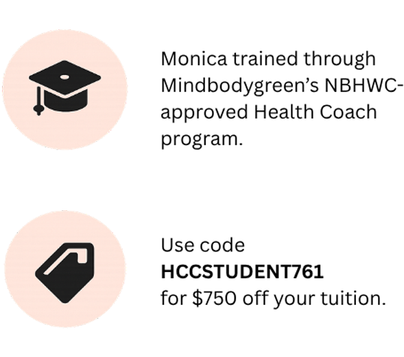 Graduation cap and price tag icons representing education and pricing for mindbodygreen's health coaching program