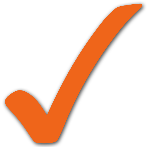 Orange checkmark icon with black shadow.