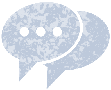 A speech bubble icon with a textured blue background and three dots inside.