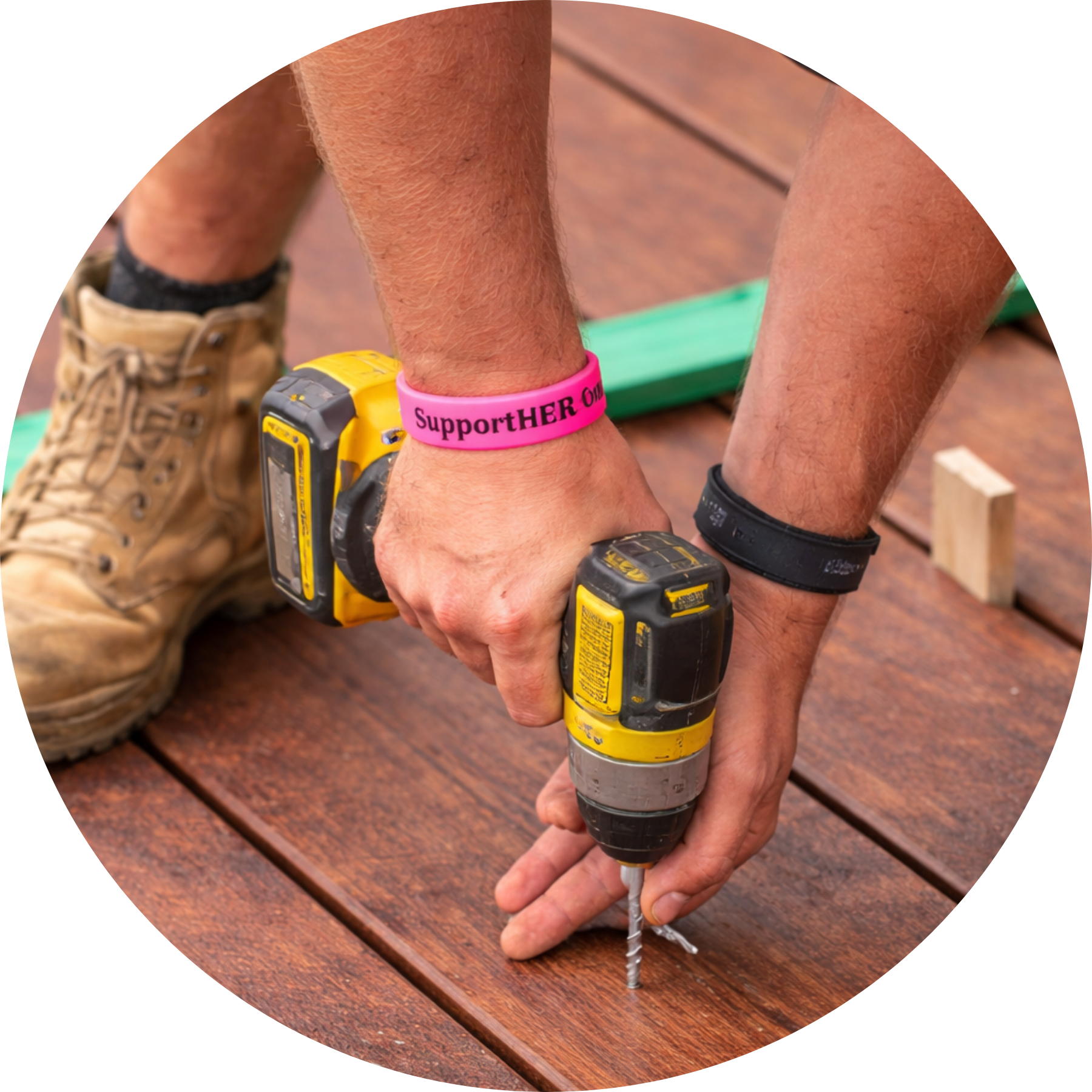 SupportHER On Site wristband worn on construction site Australia