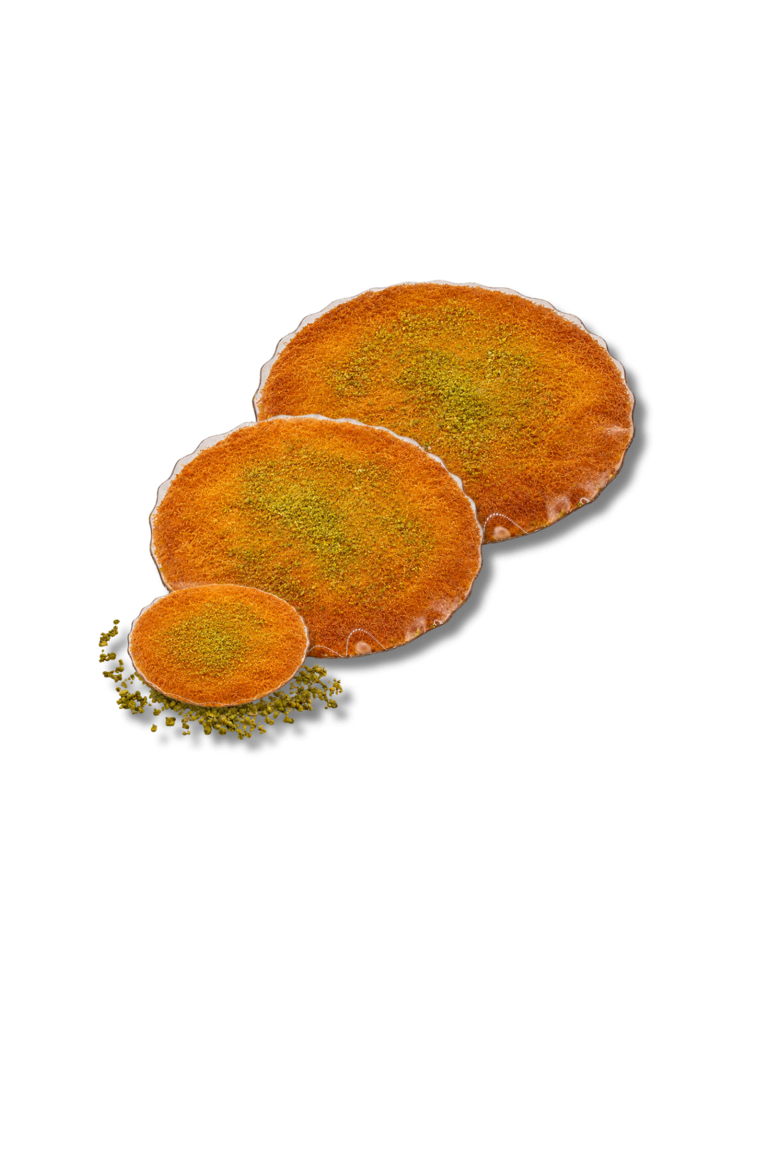 Fresh Palestinian knafeh made to order, topped with pistachios and served warm with sweet syrup.