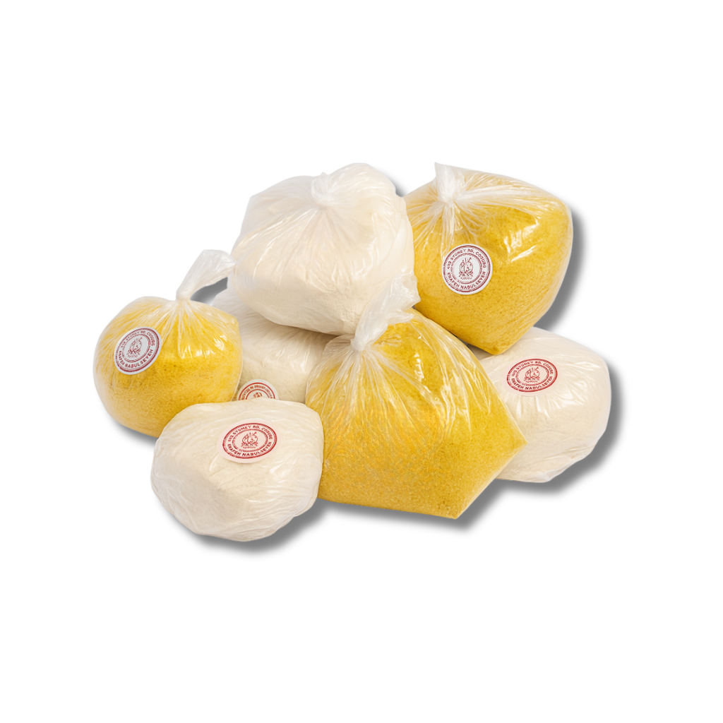 Lemon and milk candies in transparent plastic bags with red logos on a black background.