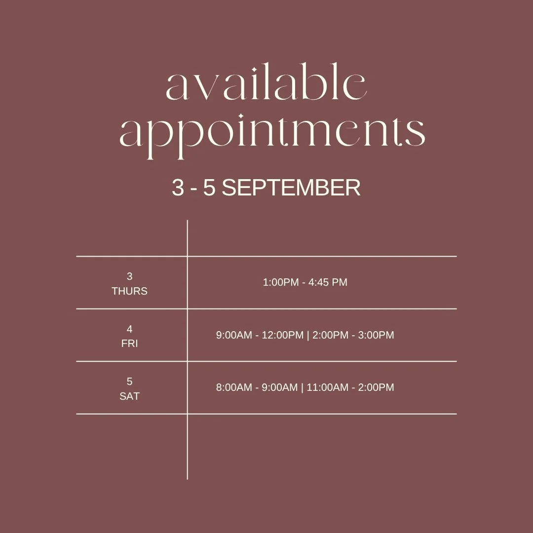 Welcome the warmth of spring and revive your skin for the season ahead 🤍

Step into spring with a dedicated moment to nourish your skin and restore your natural glow.

Available Openings:

Thursday 3: 1:00 PM &ndash; 4:45 PM

Friday 4: 9:00 AM &ndas
