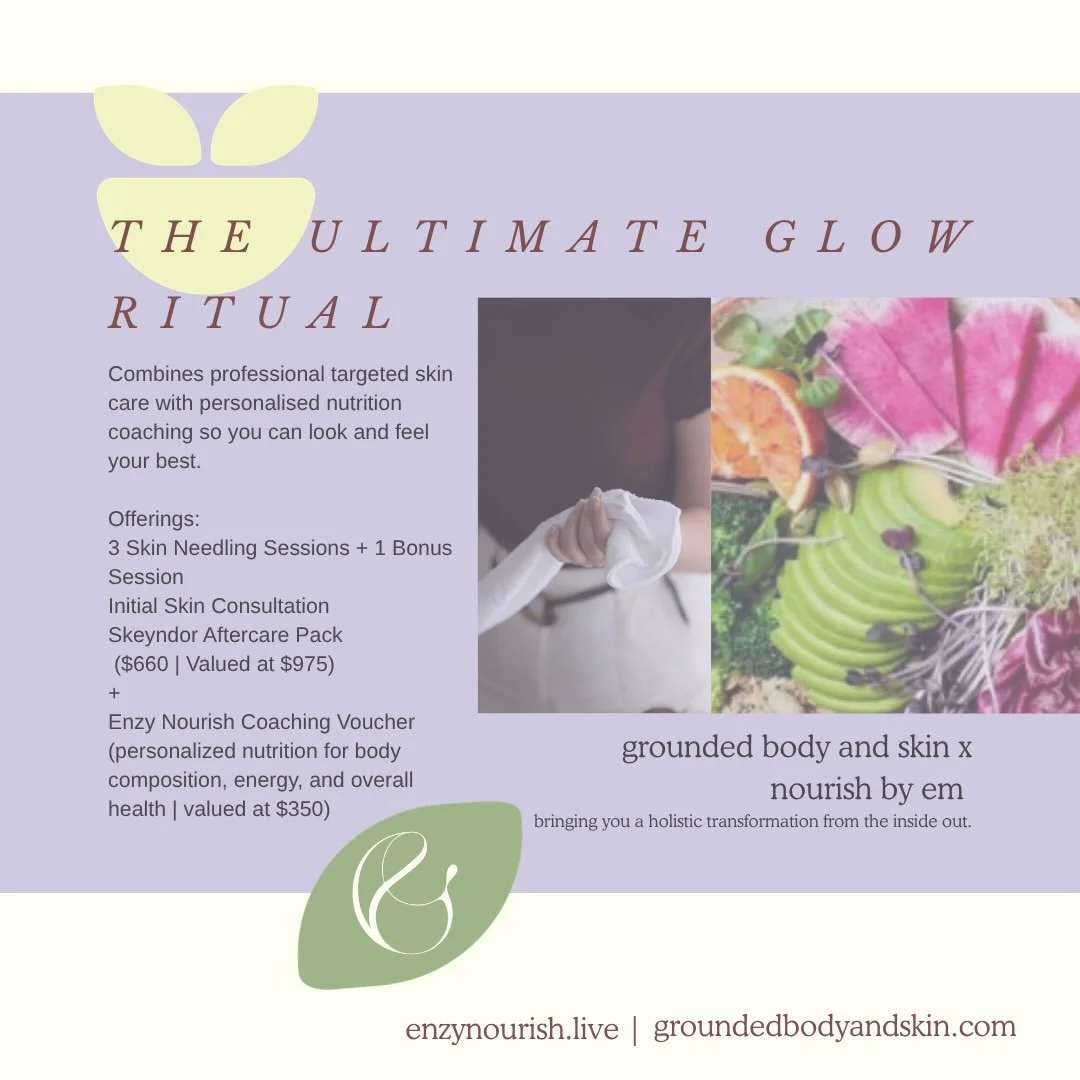 The Ultimate Glow Ritual 🌞

We are so excited to partner with Em from @nourished.by.em to bring you The Ultimate Glow Ritual, combining professional targeted skincare with personalised nutrition coaching so you can look and feel your best from the i