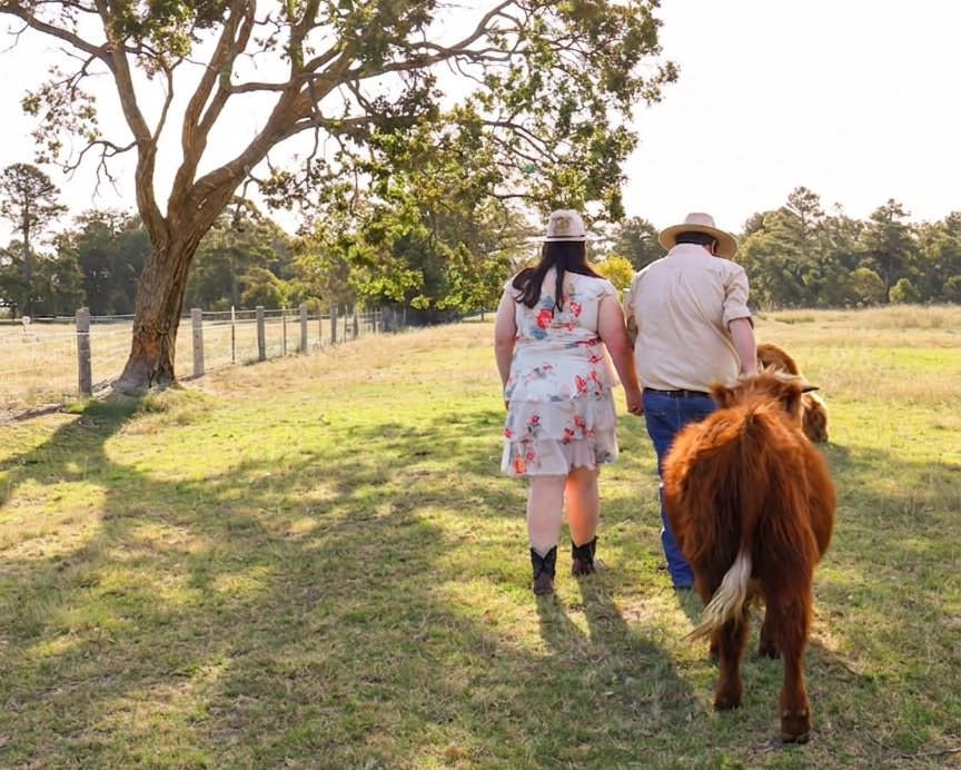 A landscape with rolling hills, a modern house, and snow-capped mountains in the background.