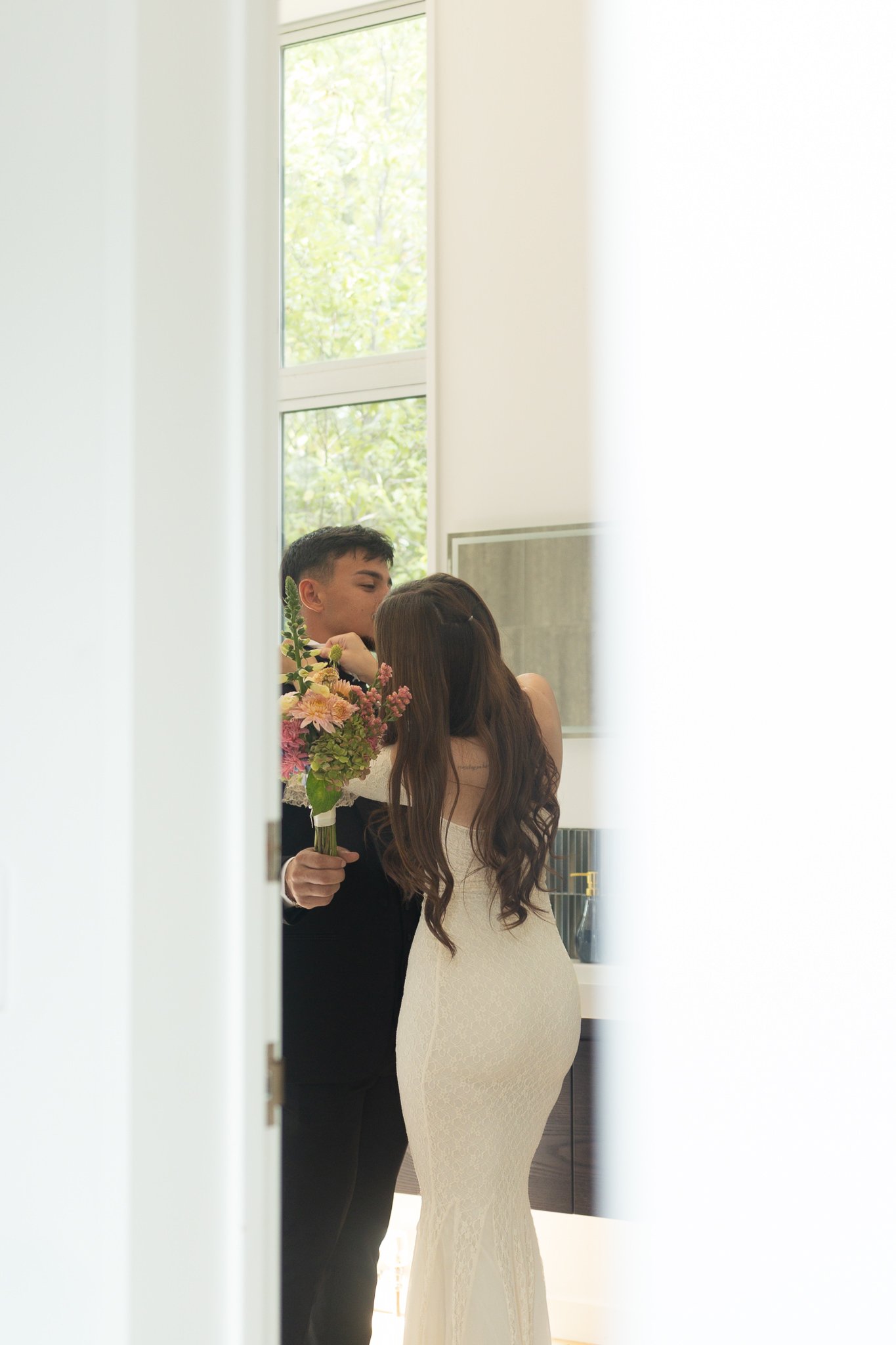 Couple getting ready before elopement