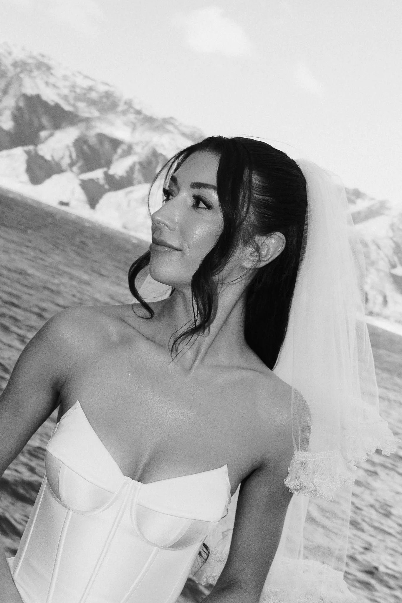 Bride with mountains and lake hawea  in the  background
