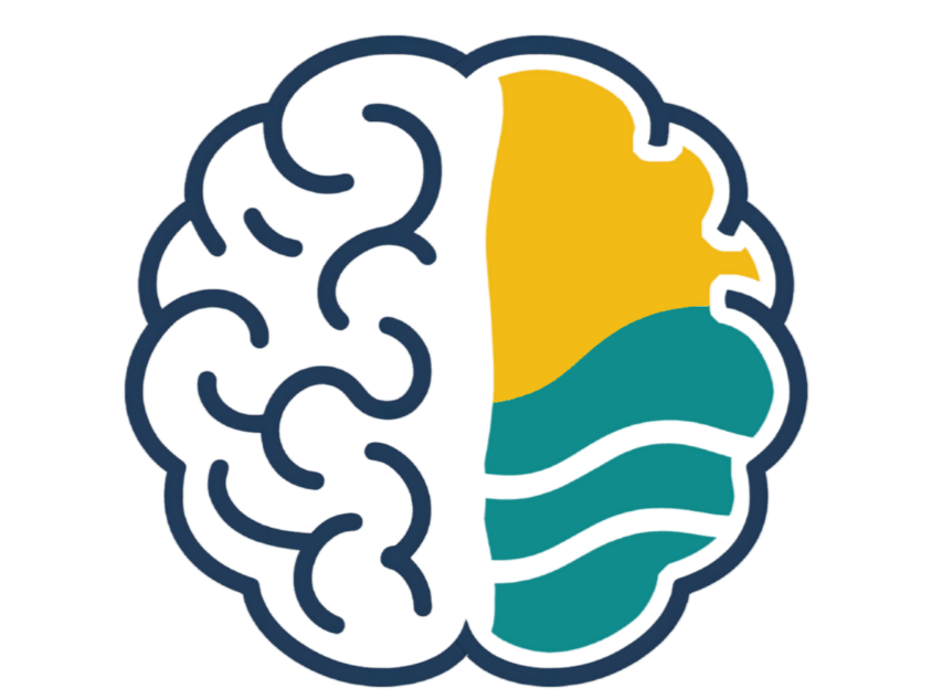 A stylized illustration of a human brain divided into sections, with a yellow top section, a teal middle section, and a teal bottom section, outlined in dark blue.