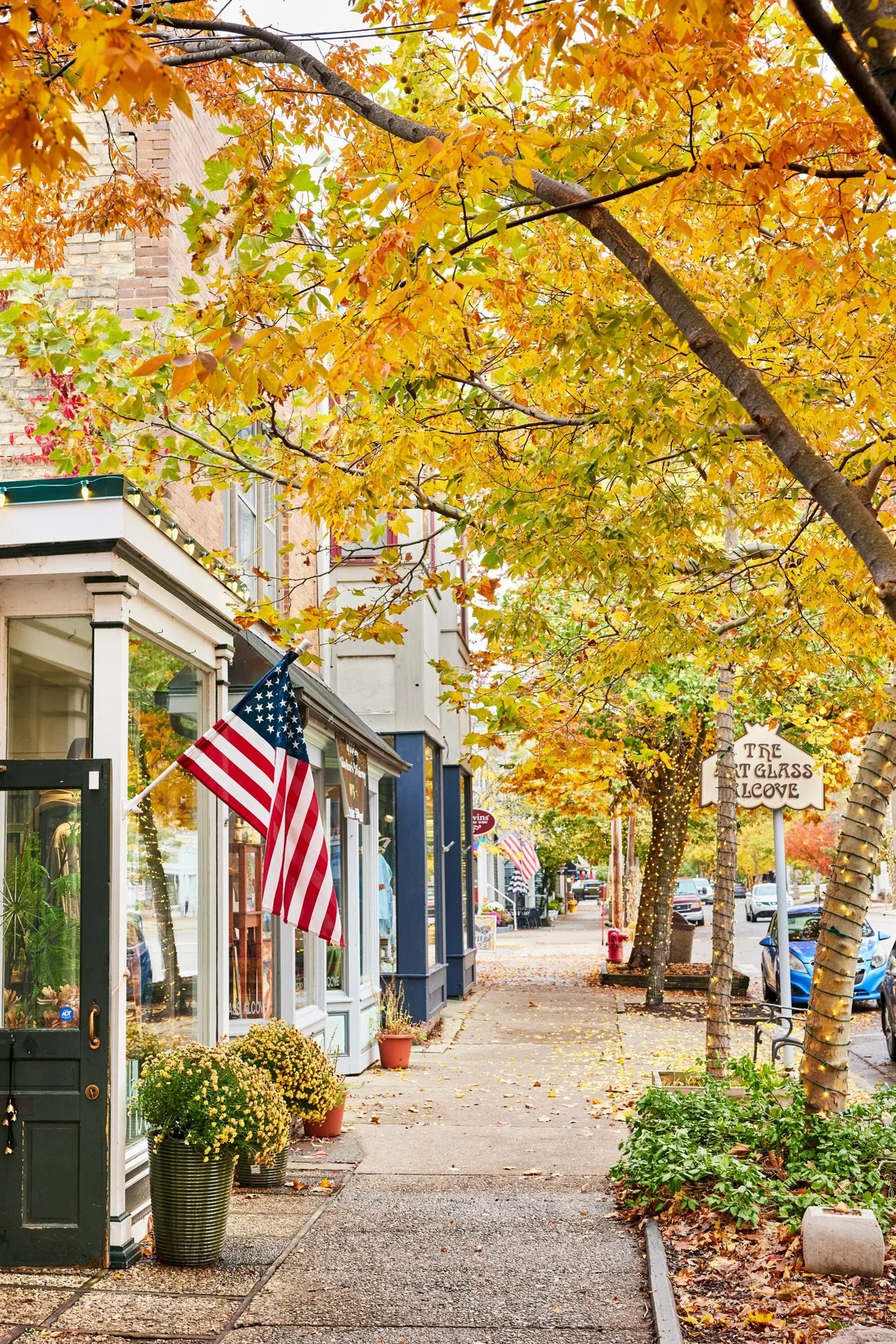 Downtown Saugatuck street in autumn