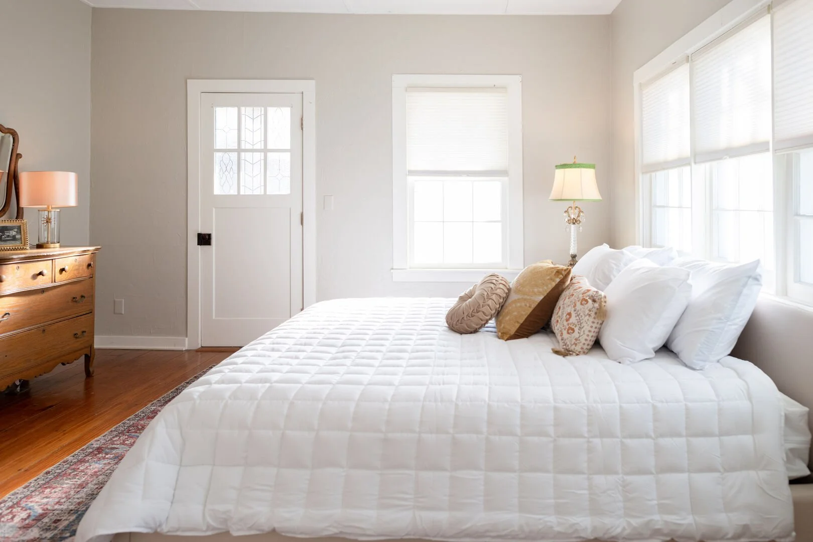 Room 2 - King Bed - Ground Floor - Custom Corner Fireplace - Private Door Opens to Shared Wrap Around Terrace