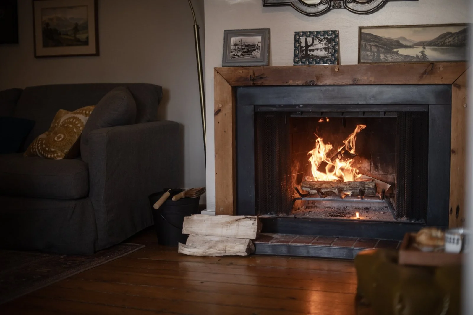 A guest room fireplace at Park House Inn
