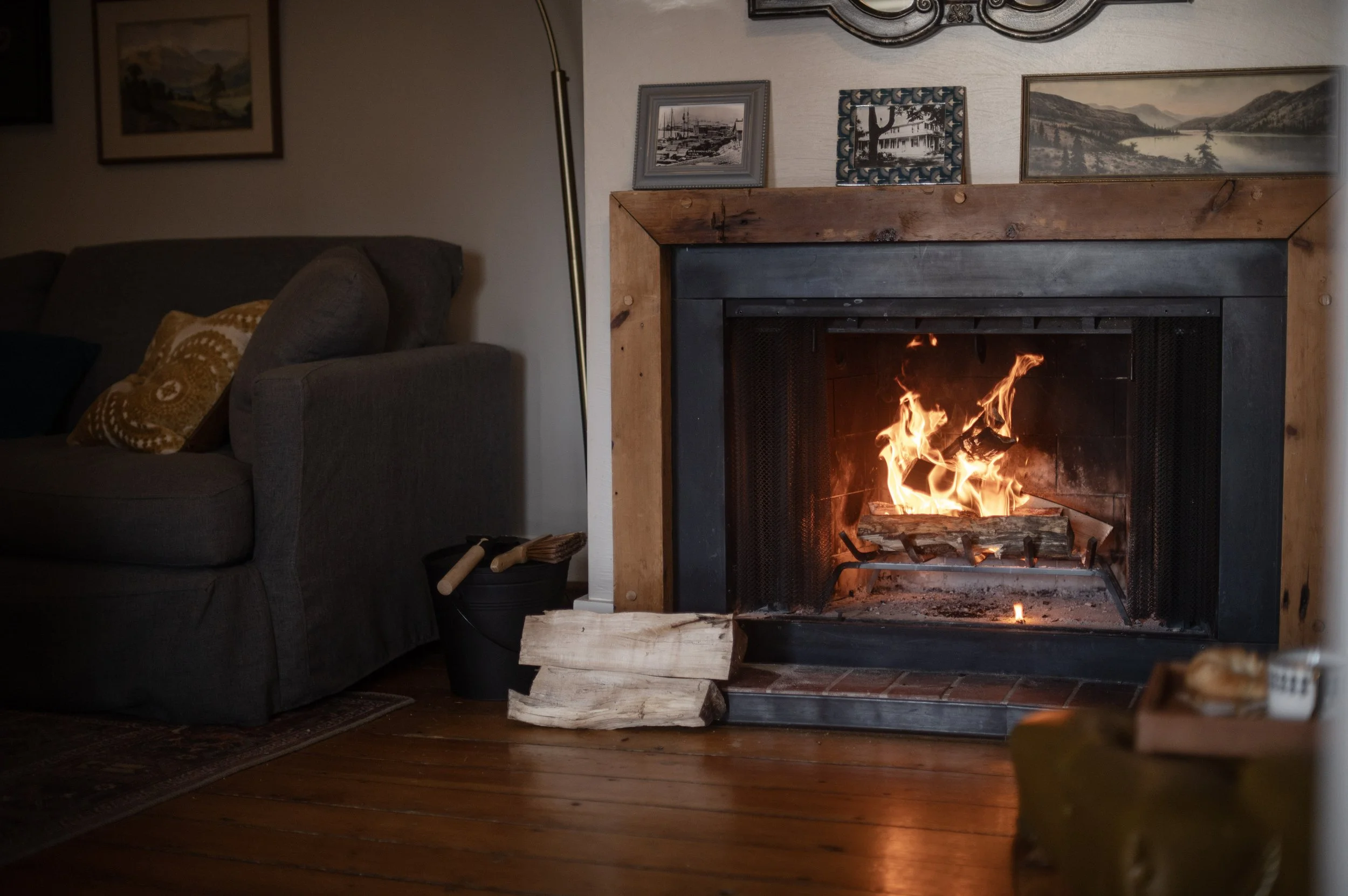 Wood Burning Fireplace - Wine Fridge