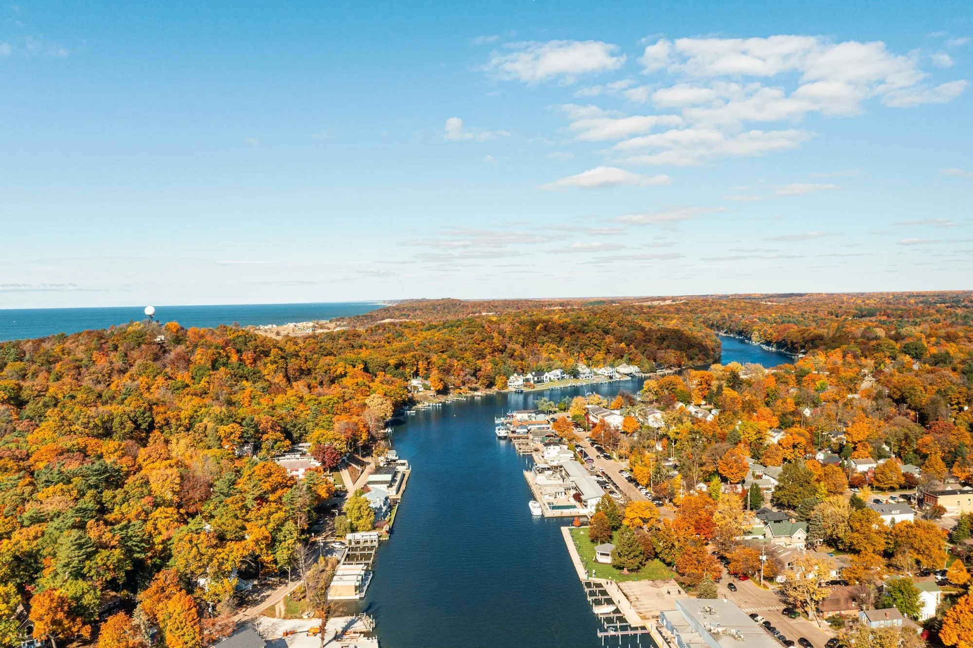 The Kalamazoo River in autumn colour near Saugatuck