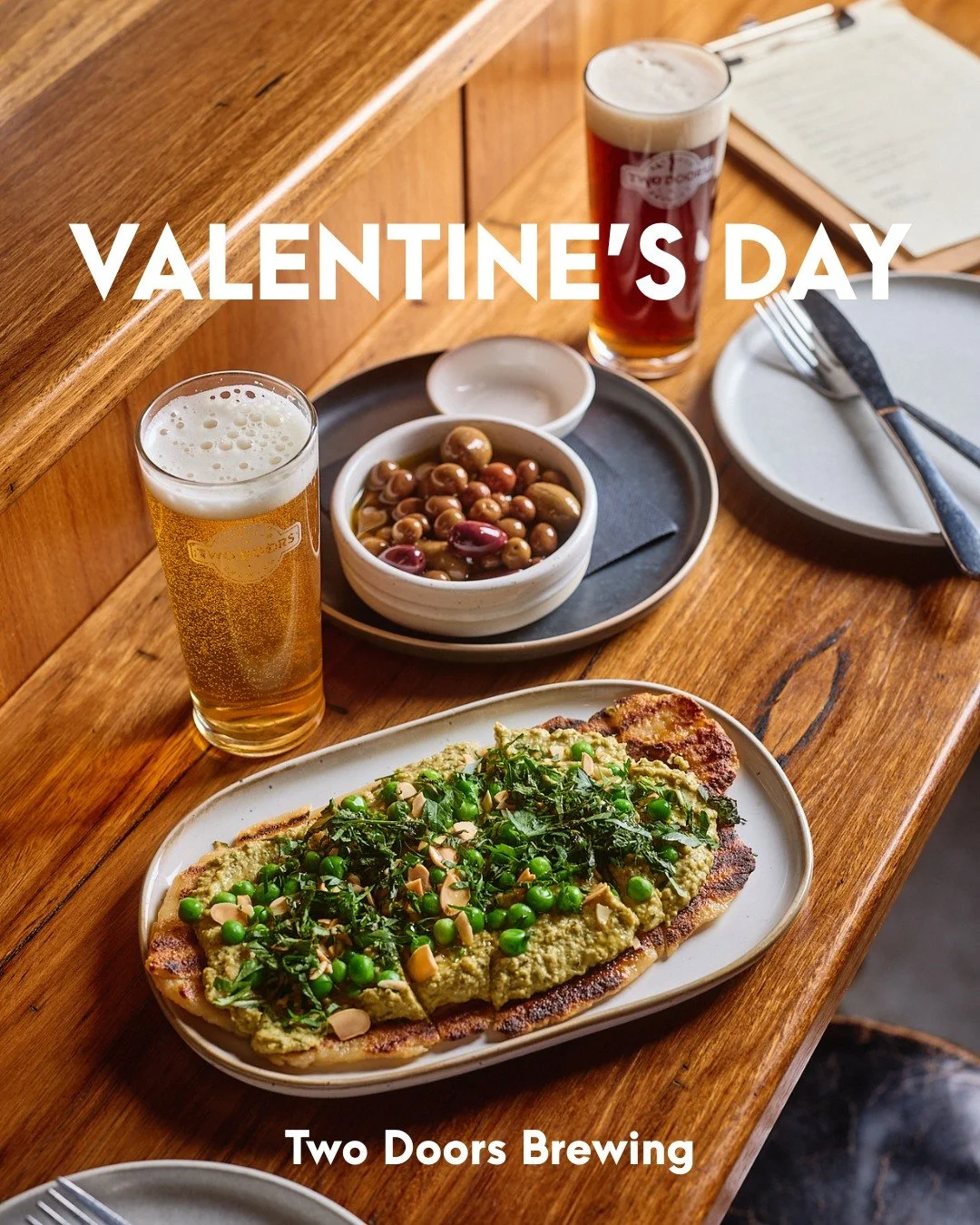 We'd love to host you this Valentine's Day at Two Doors! We're offering our midweek 2-course menu alongside our a la carte menu Sat 14. For anyone who bookings for 2 or more on our set menu, we'll add in a complimentary dessert on us.

Celebrate love