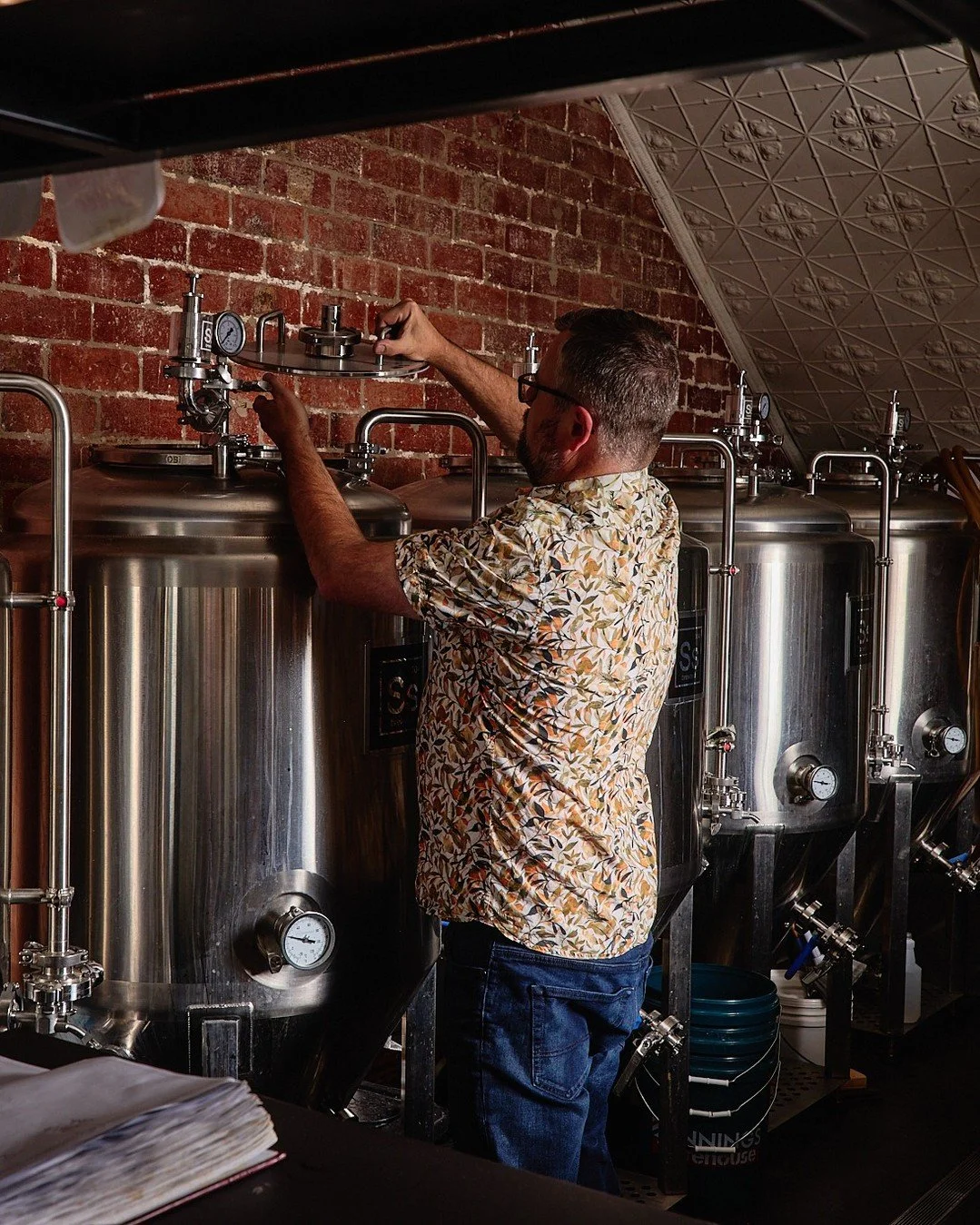 Andy on the tools - tasting through the latest batch and getting it ready for the taps.
Yep, it&rsquo;s brewed on site - made the proper way, right here in Ashburton.
Come in for a glass and tell us what you think - we&rsquo;ll point you to what&rsqu