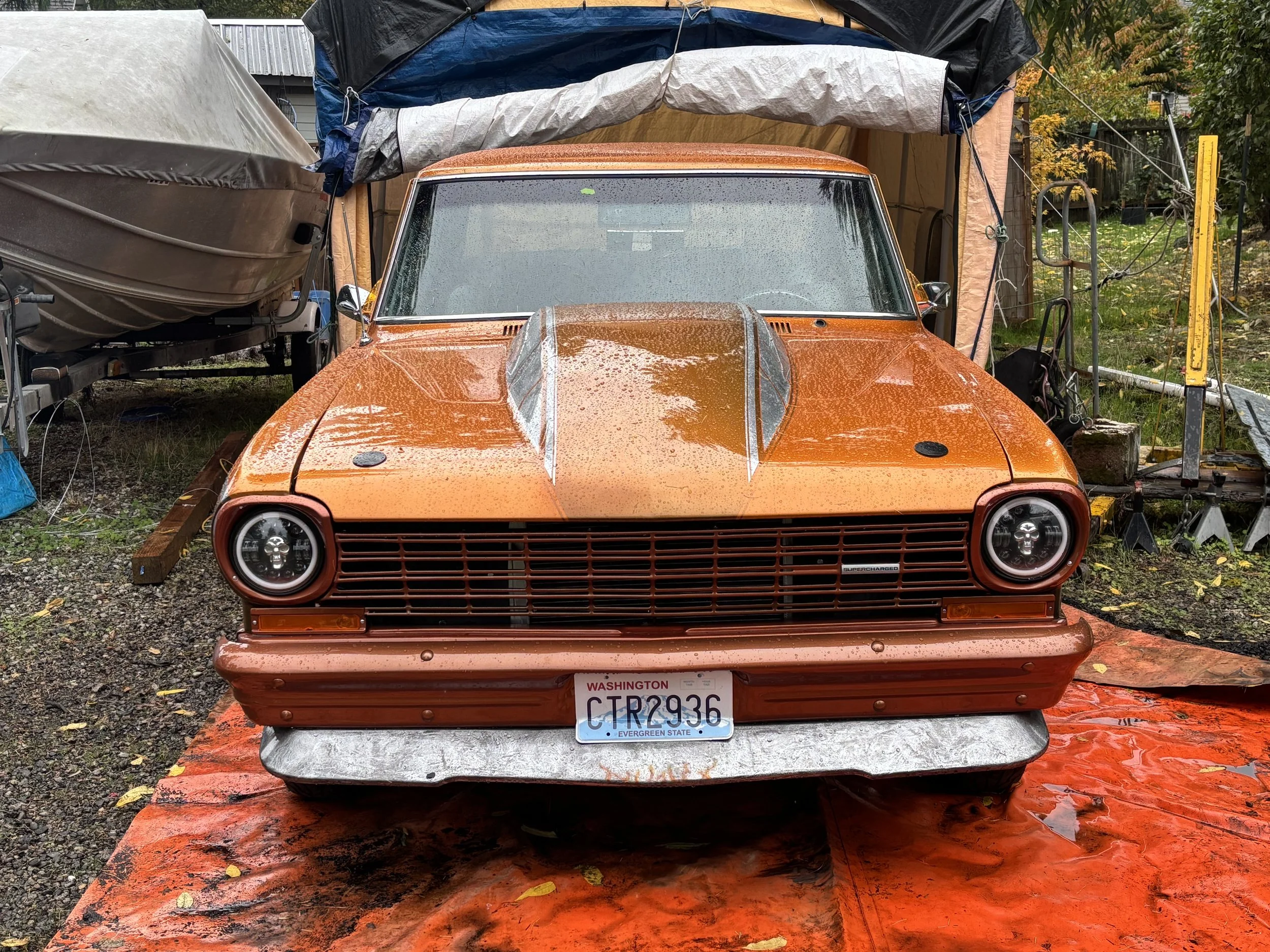 '64 Chevrolet Nova II:

This gorgeous Nova powered by a Procharged LS engine had a new turn signal switch wired in. The existing steering column had some damage in the turn signal switch so the customer asked to have a universal column mount switch w