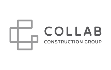Logo of Collab Construction Group with an abstract geometric design and company name.