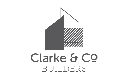 Logo for Clarke & Co Builders featuring a stylized house outline and text