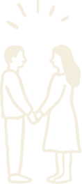 An illustration of a man and woman holding hands, facing each other.